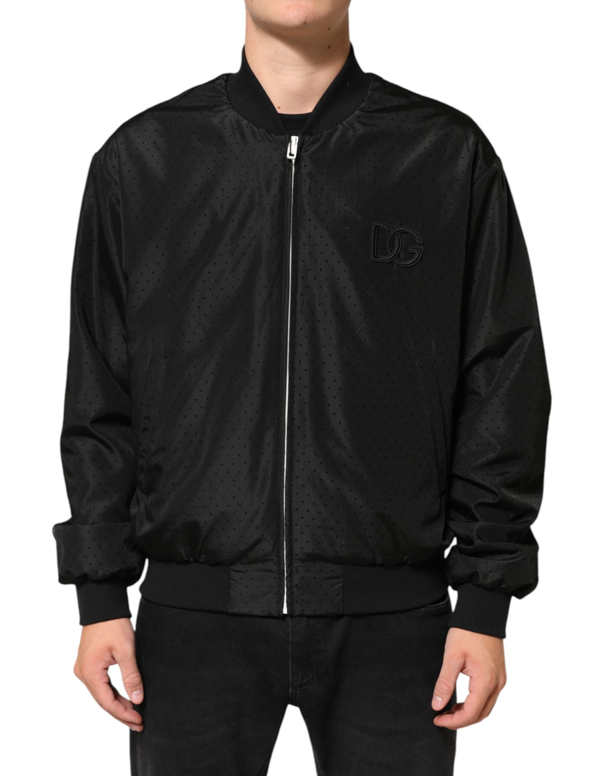 Dolce & Gabbana Schwarze Acetate Bomberjacke mit Reißverschluss für Herren
