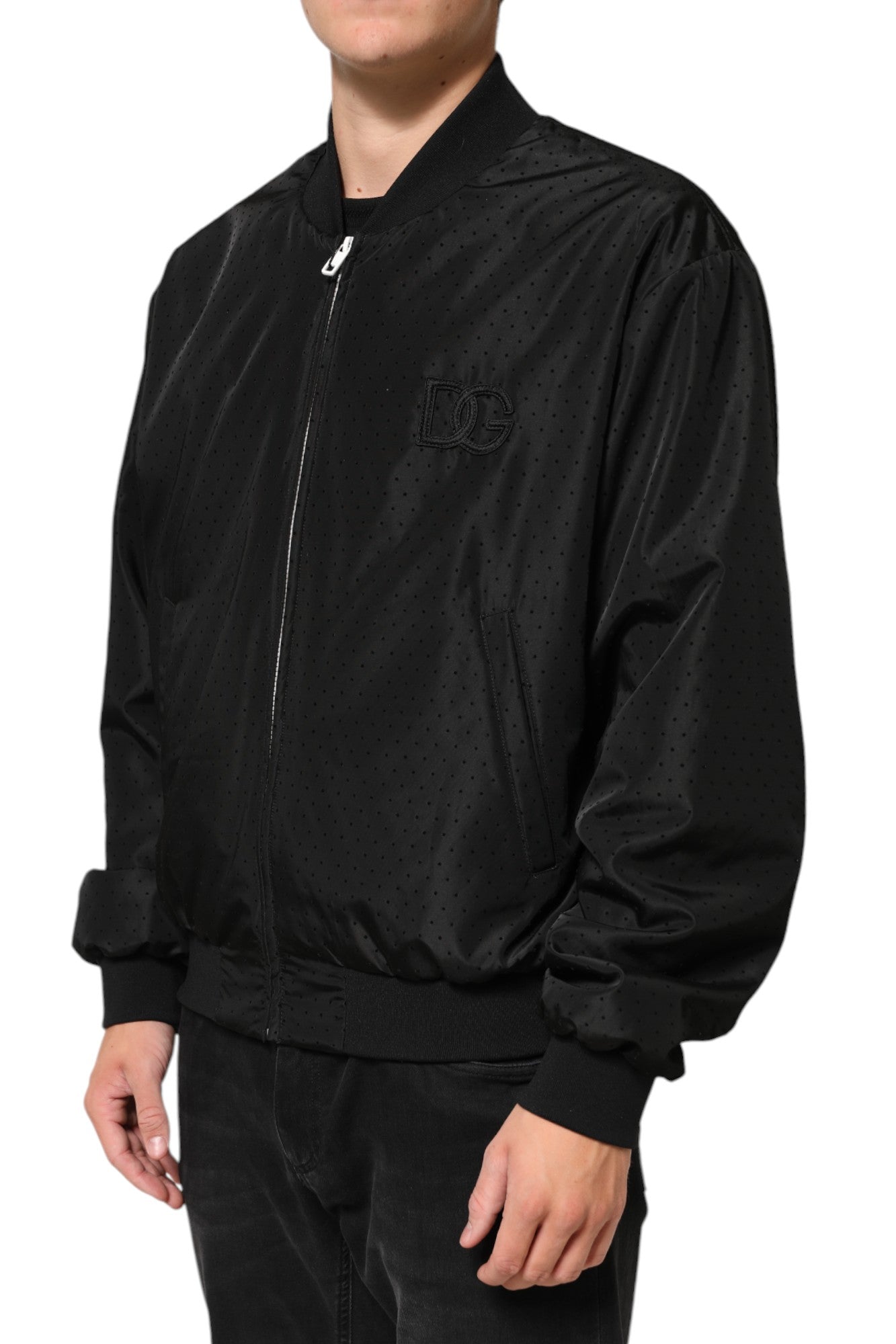 Dolce & Gabbana Schwarze Acetate Bomberjacke mit Reißverschluss für Herren
