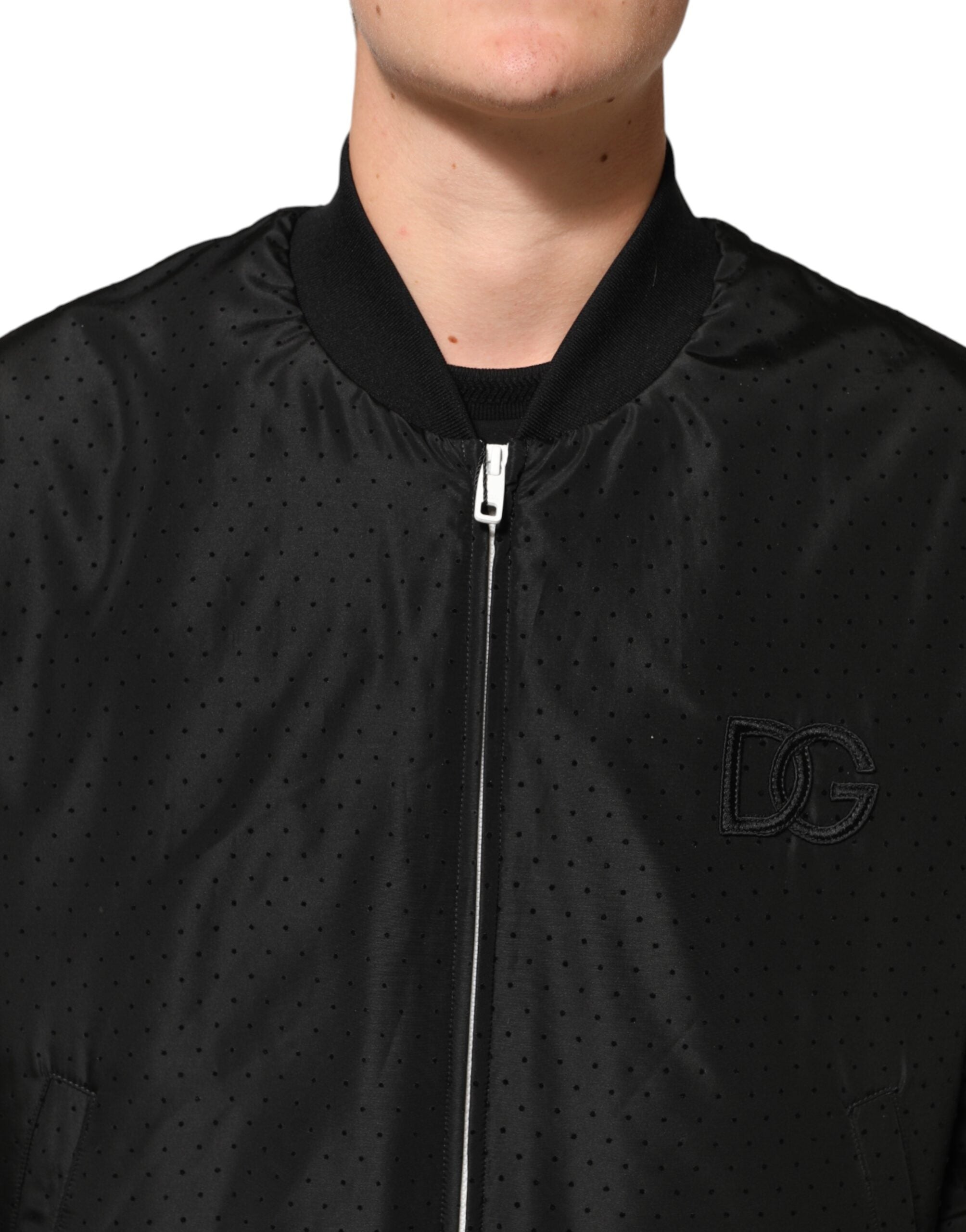 Dolce & Gabbana Schwarze Acetate Bomberjacke mit Reißverschluss für Herren