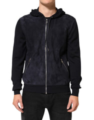 Dolce & Gabbana Zwart Leren Hoodie met Volledige Rits Blouson Jack