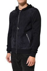 Dolce & Gabbana Zwart Leren Hoodie met Volledige Rits Blouson Jack
