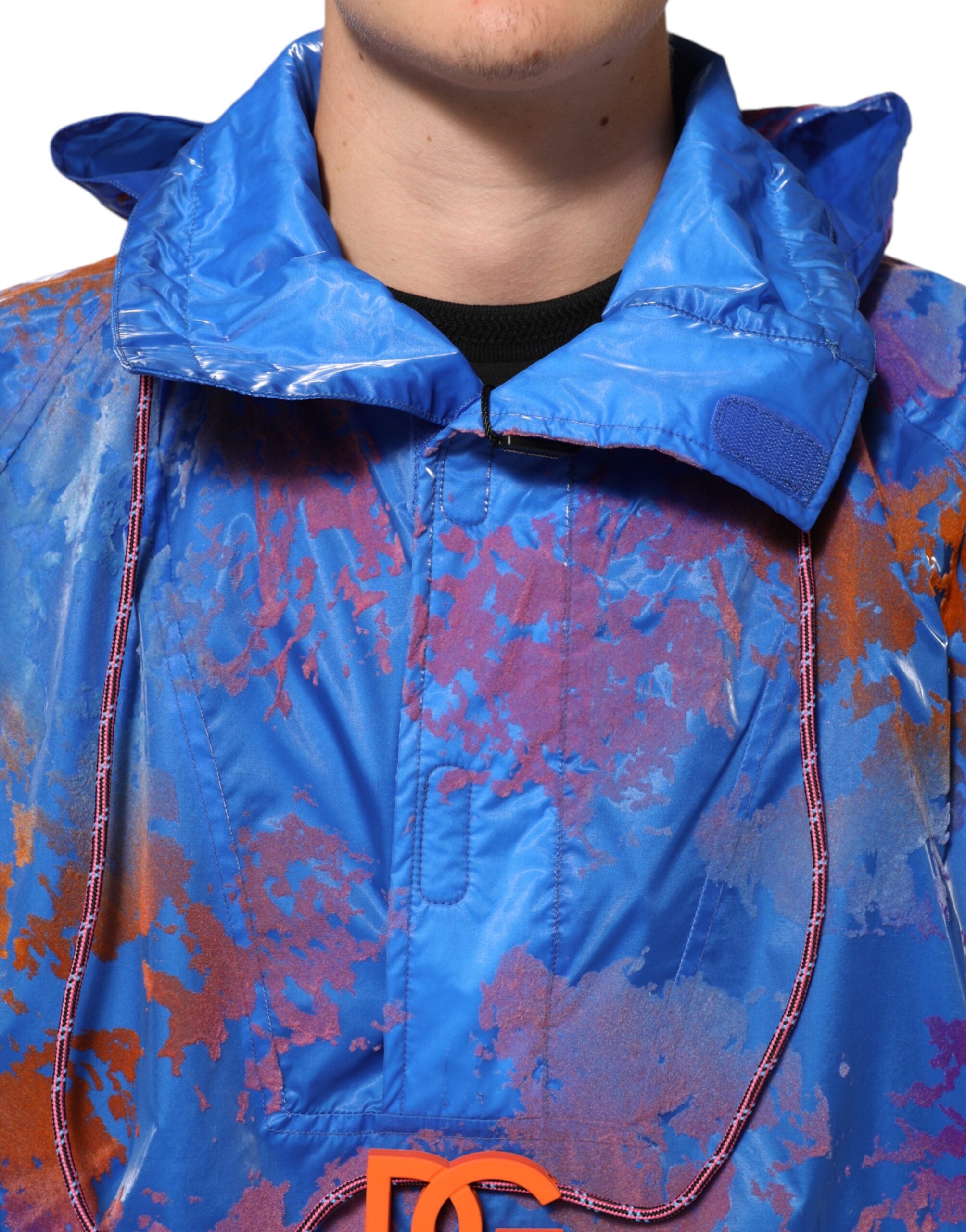 Dolce & Gabbana Blaues Tie-Dye Kapuzen-Sweatshirt-Jacke mit Logo