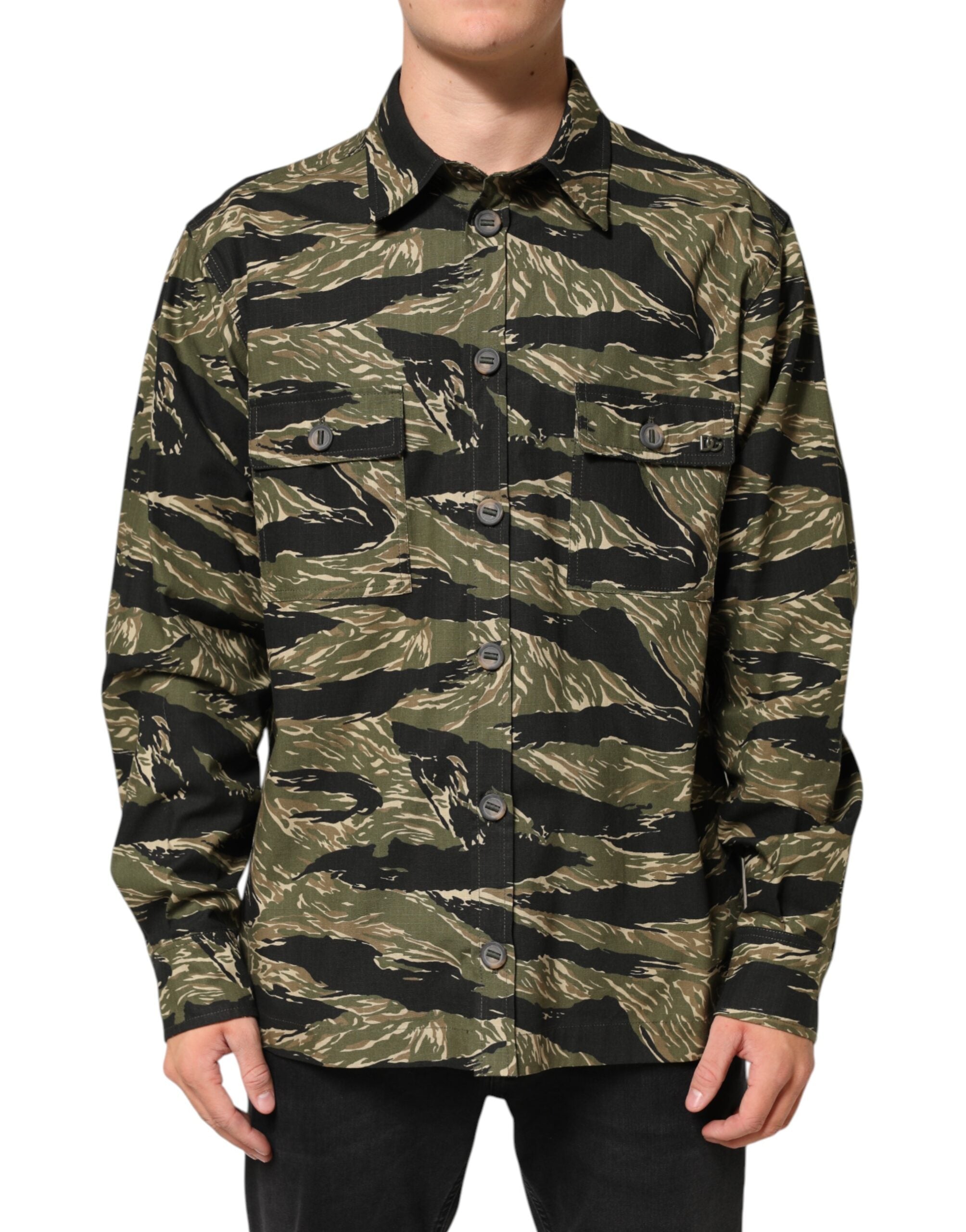 Dolce & Gabbana Leger Hemd aus mehrfarbiger Baumwolle mit Camouflage-Muster