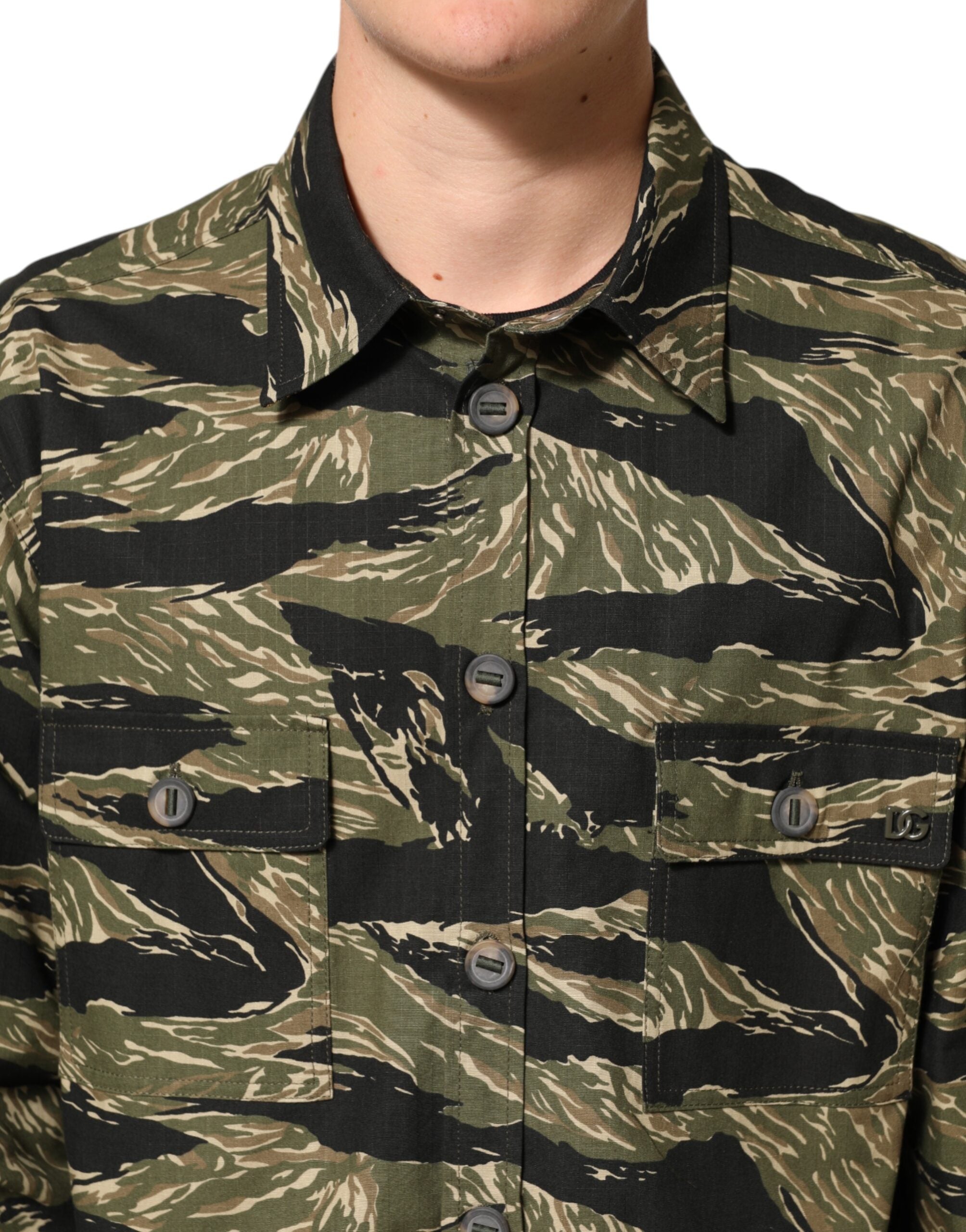 Dolce & Gabbana Leger Hemd aus mehrfarbiger Baumwolle mit Camouflage-Muster