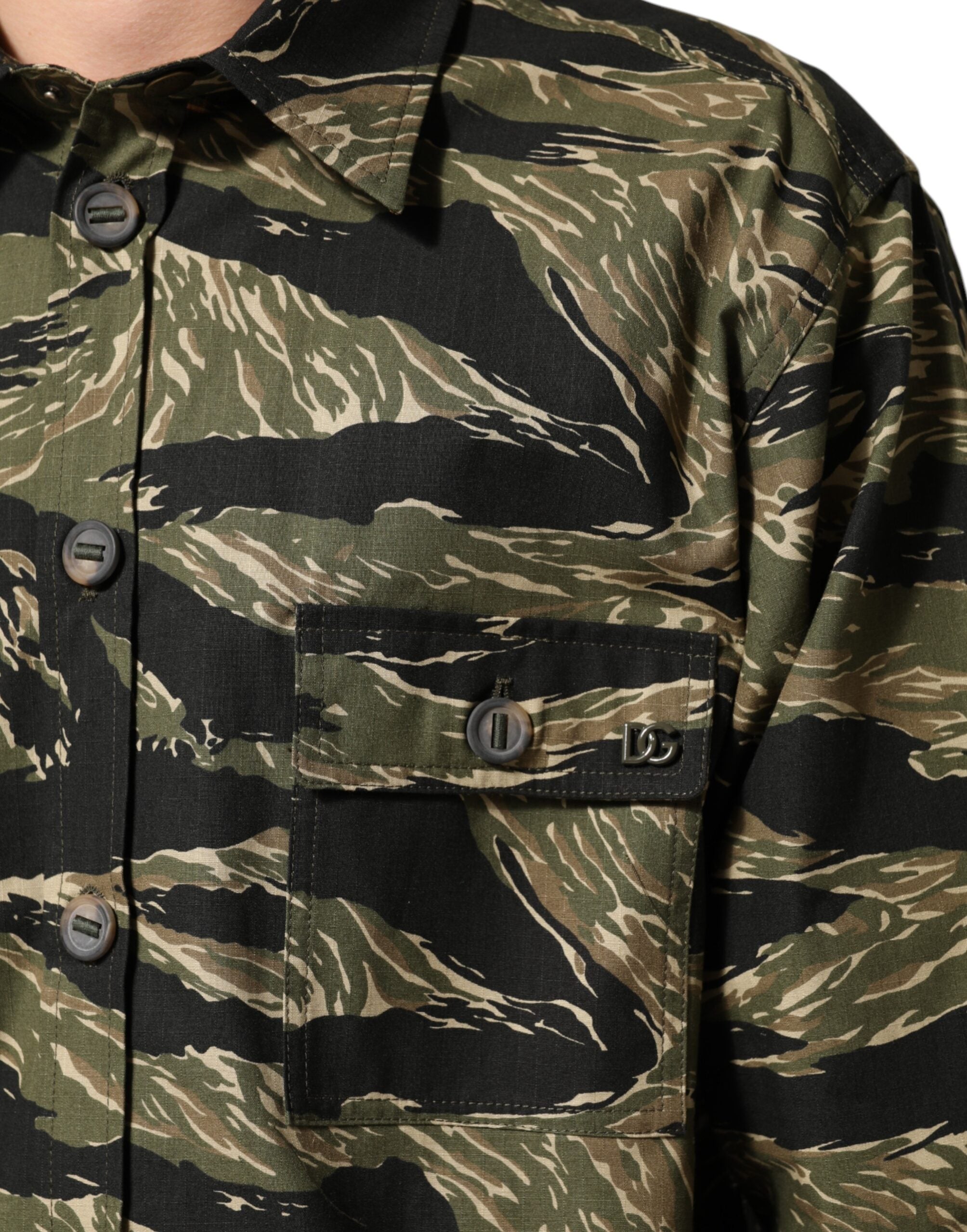 Dolce & Gabbana Leger Hemd aus mehrfarbiger Baumwolle mit Camouflage-Muster