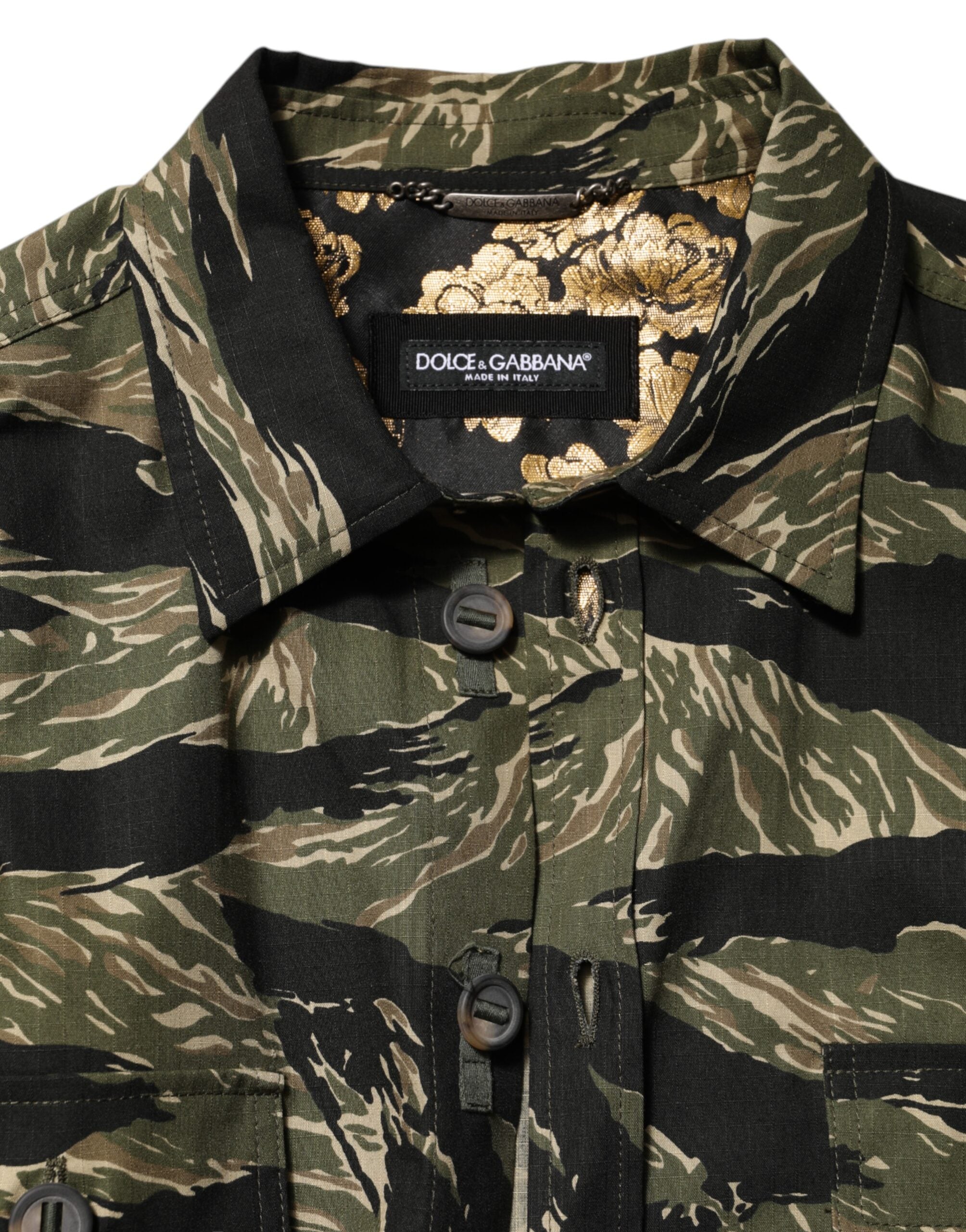 Dolce & Gabbana Leger Hemd aus mehrfarbiger Baumwolle mit Camouflage-Muster