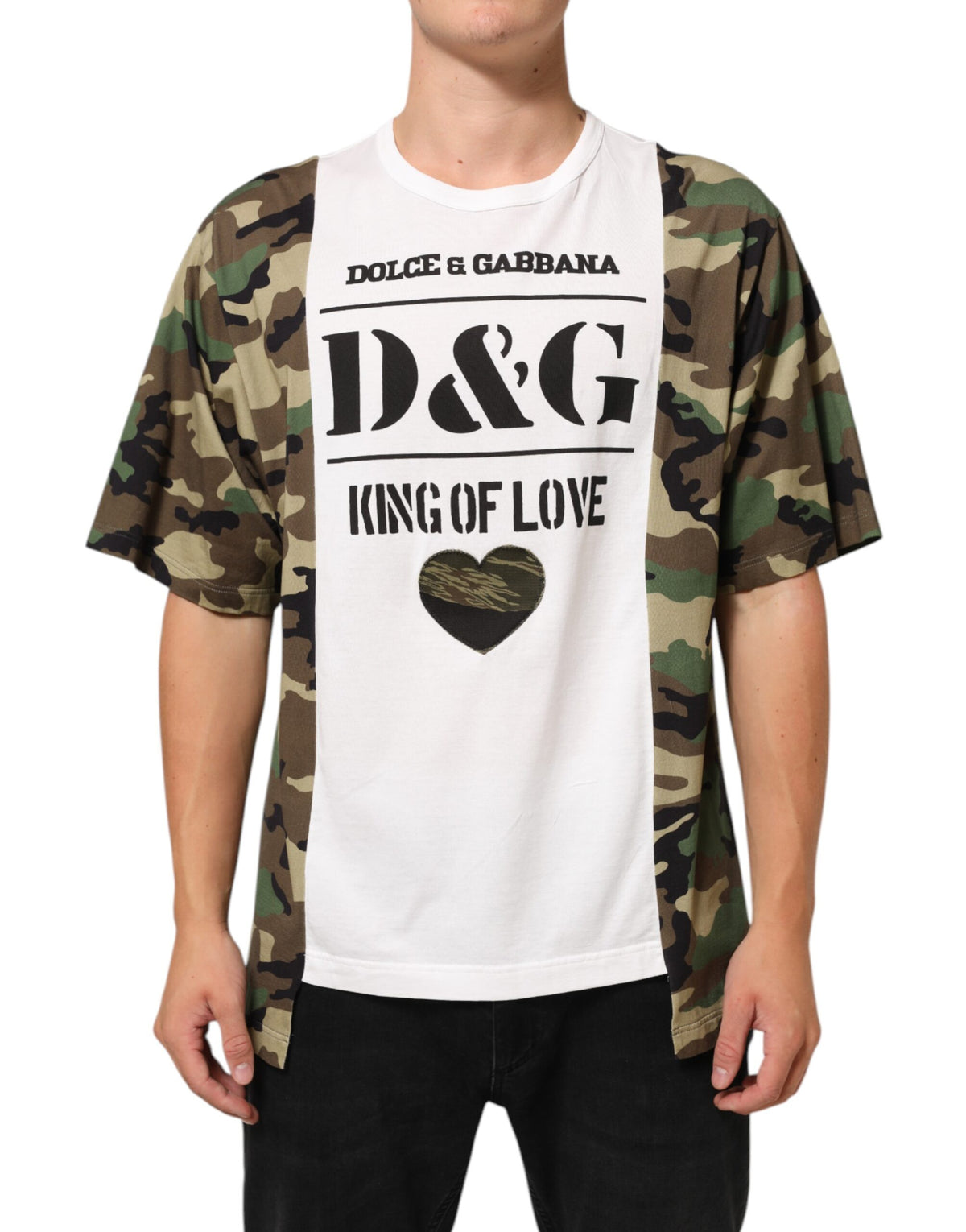 Dolce & Gabbana Weißes Logo Camouflage Rundhals-Herren-T-Shirt