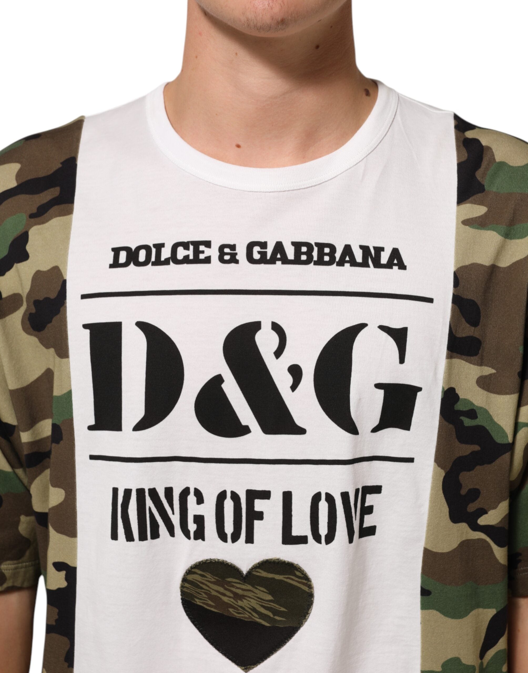 Dolce & Gabbana Weißes Logo Camouflage Rundhals-Herren-T-Shirt