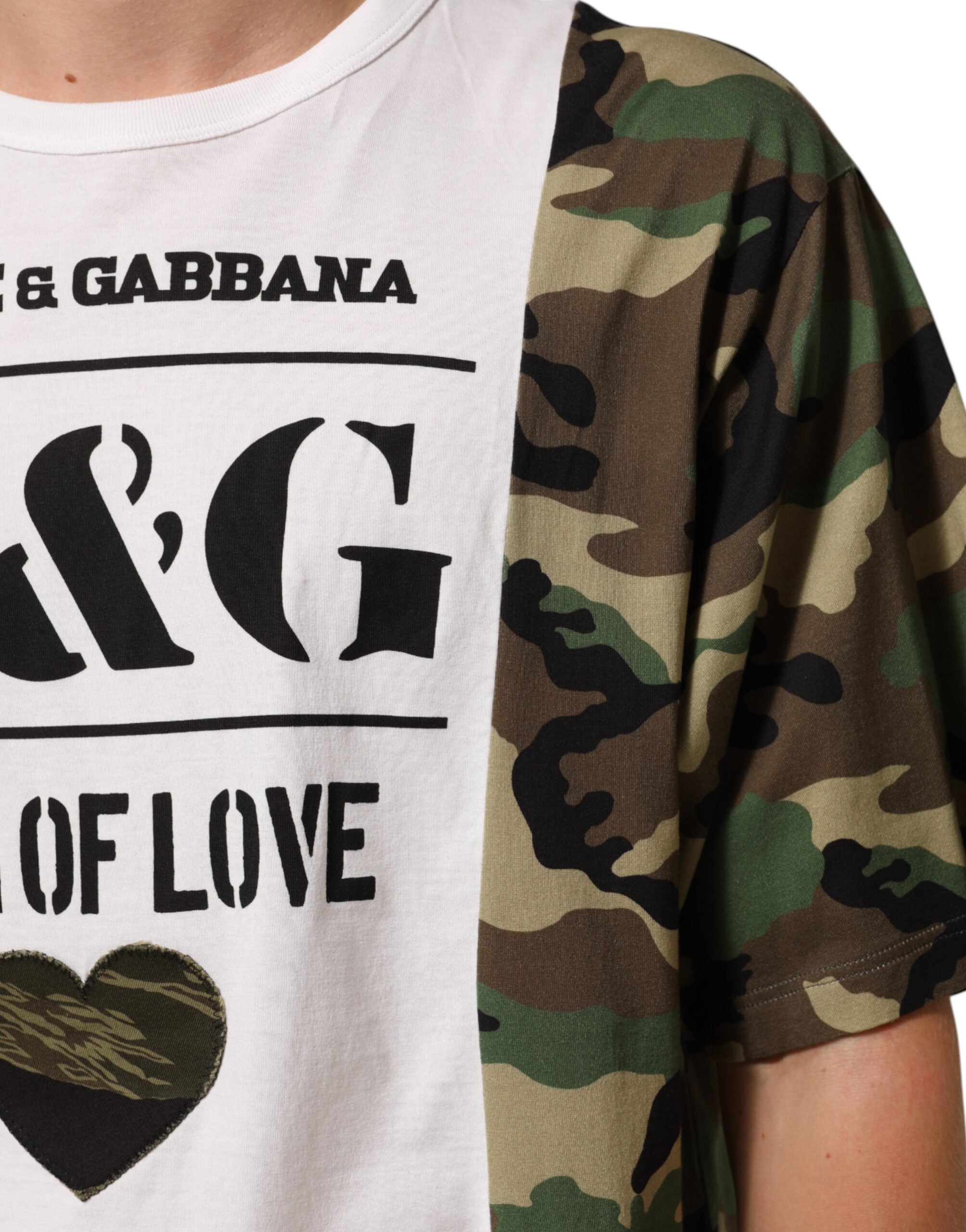 Dolce & Gabbana Weißes Logo Camouflage Rundhals-Herren-T-Shirt