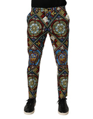 Dolce & Gabbana Herrenhose mit mehrfarbigem Aufdruck im Stil eines Buntglasfensters