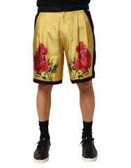 Dolce & Gabbana Gelbe Seiden-Bermudashorts mit Blumenprint für Herren