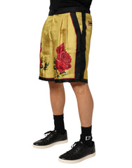 Dolce & Gabbana Gelbe Seiden-Bermudashorts mit Blumenprint für Herren