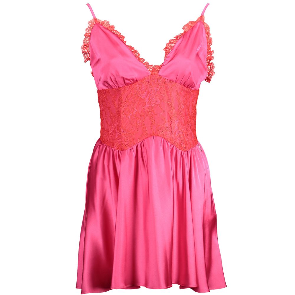 Gaelle Paris Pinkfarbenes Baumwollkleid für Damen mit Spitzendetails
