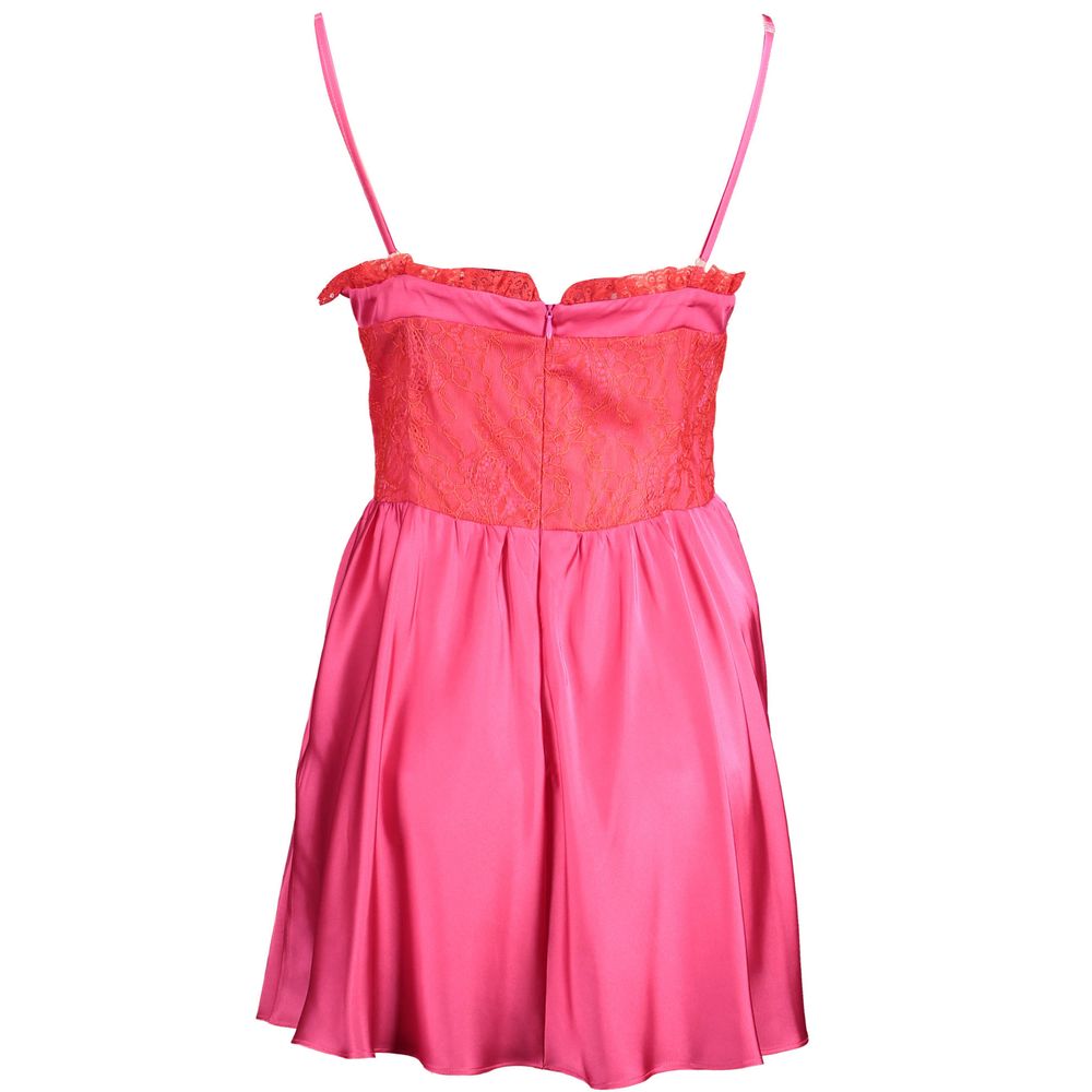 Gaelle Paris Pinkfarbenes Baumwollkleid für Damen mit Spitzendetails