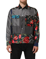 Dolce & Gabbana Multicolor Patchwork Zijden Overhemd Met Lange Mouwen