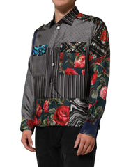 Dolce & Gabbana Multicolor Patchwork Zijden Overhemd Met Lange Mouwen