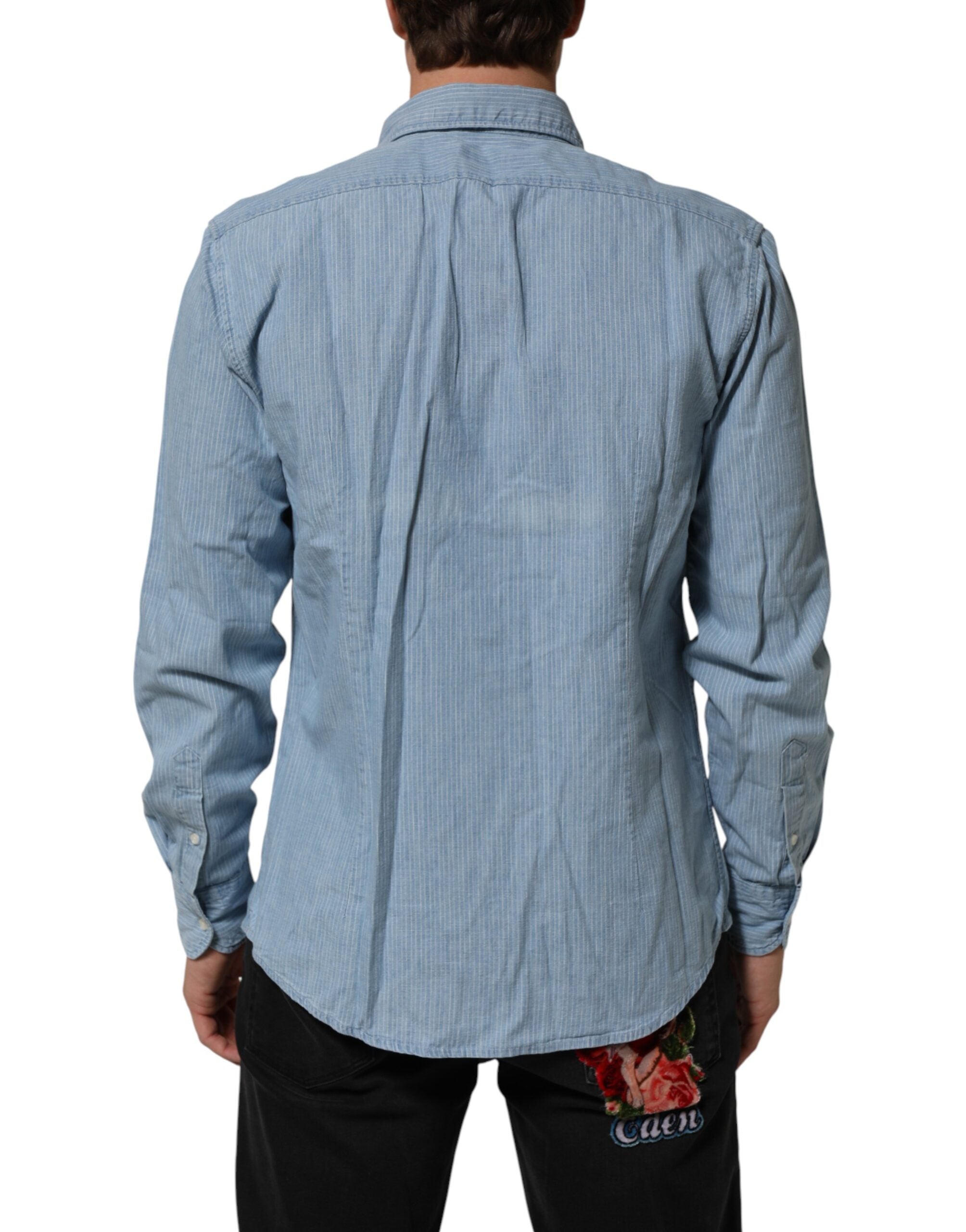 Deperlu Herrenhemd aus blauem Denim, normale Passform, Kragen, lange Ärmel