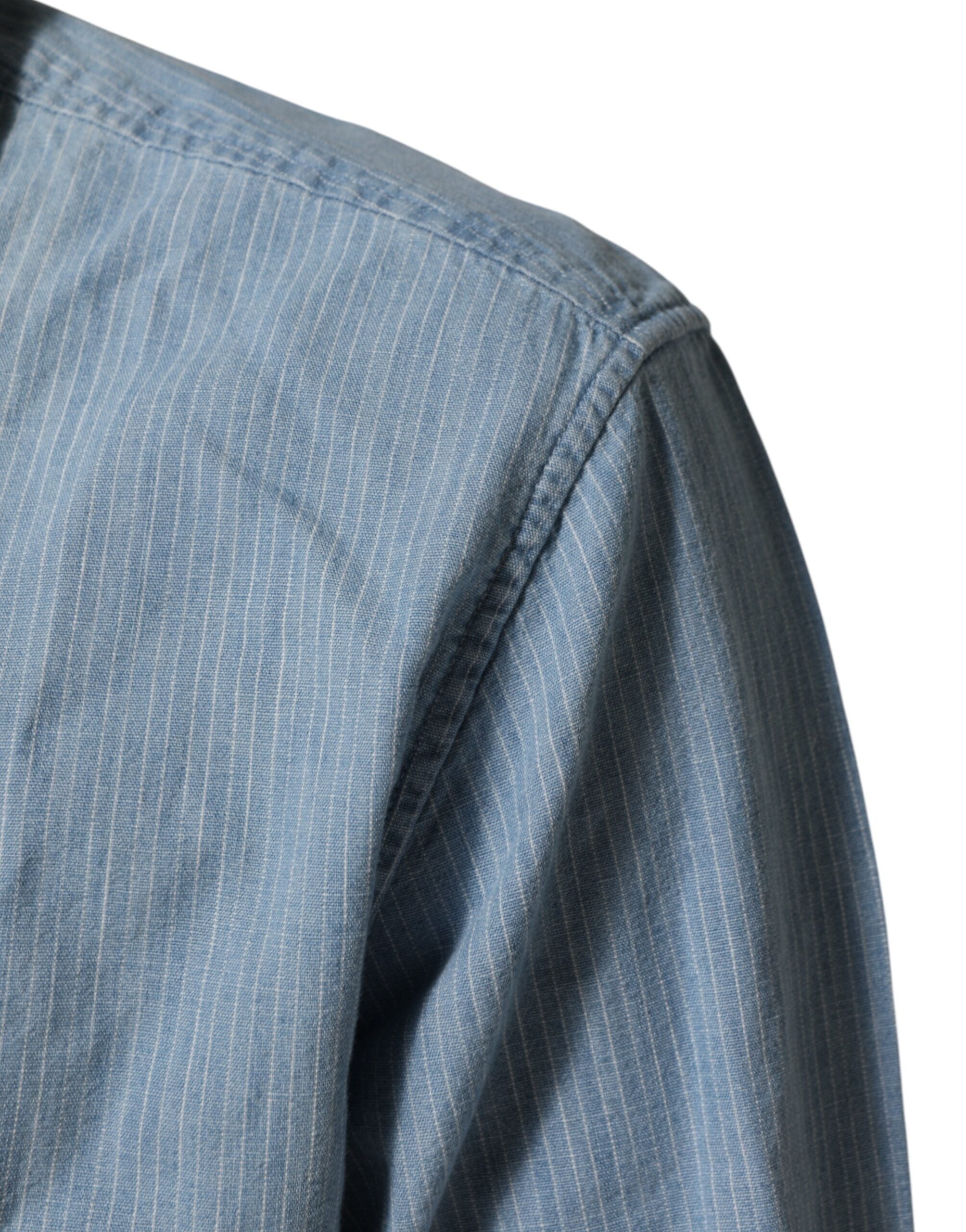 Deperlu Herrenhemd aus blauem Denim, normale Passform, Kragen, lange Ärmel