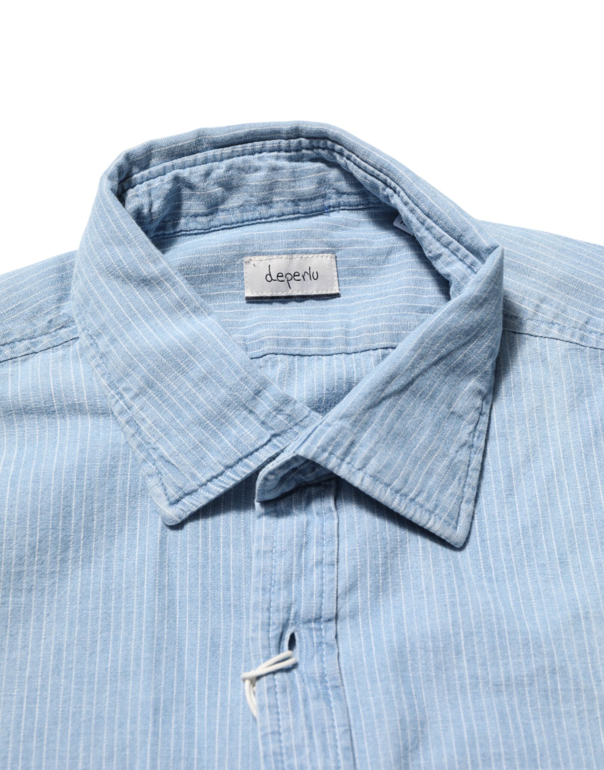 Deperlu Herrenhemd aus blauem Denim, normale Passform, Kragen, lange Ärmel