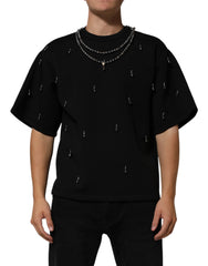 Dolce & Gabbana Schwarzes T-Shirt aus Polyester mit Halskettenbesatz