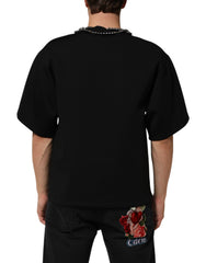 Dolce & Gabbana Schwarzes T-Shirt aus Polyester mit Halskettenbesatz