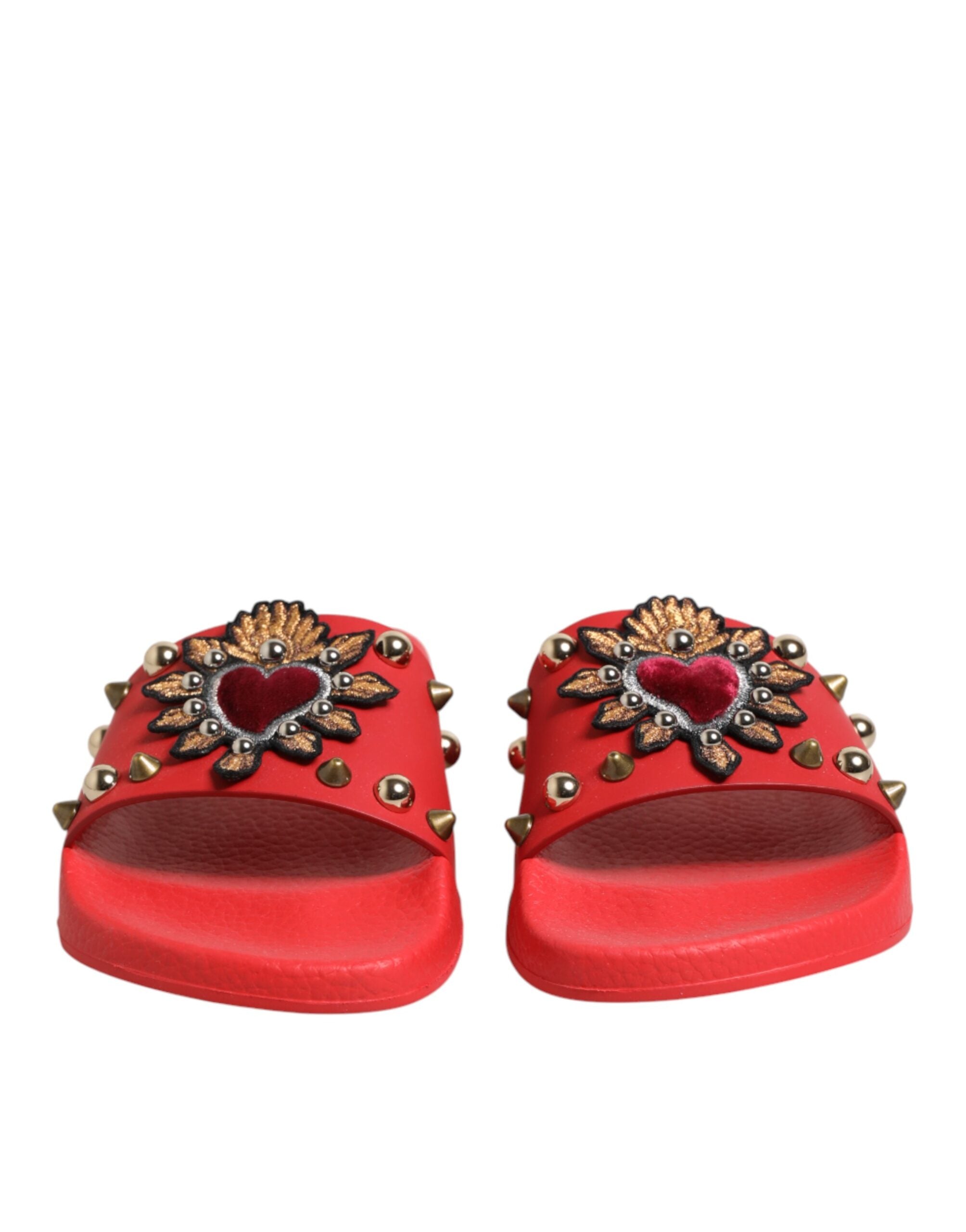 Dolce & Gabbana Rote Sacred Heart Stud Slides Strandmode Schuhe