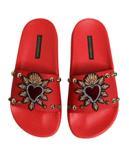 Dolce & Gabbana Rote Sacred Heart Stud Slides Strandmode Schuhe