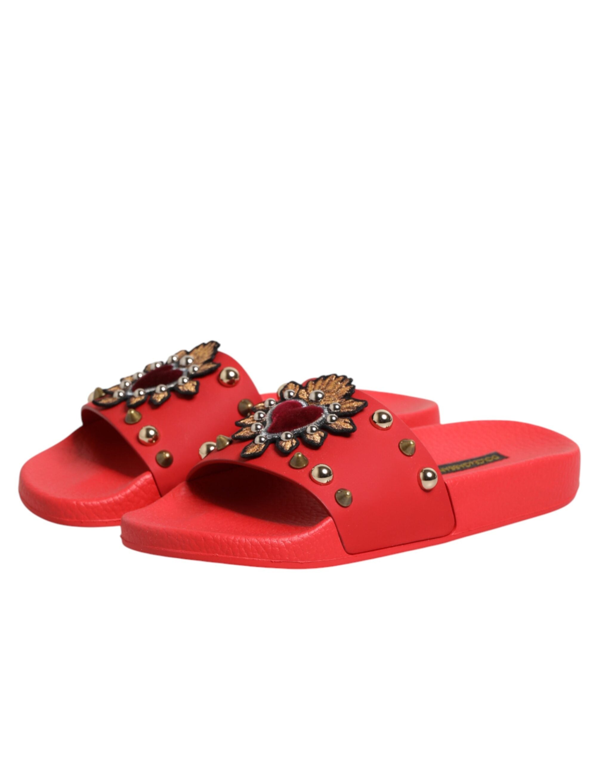 Dolce & Gabbana Rote Sacred Heart Stud Slides Strandmode Schuhe