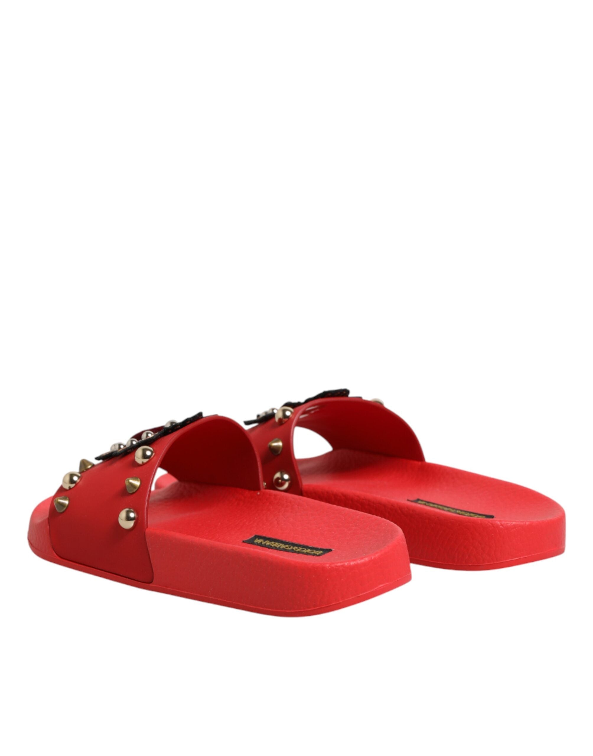 Dolce & Gabbana Rote Sacred Heart Stud Slides Strandmode Schuhe