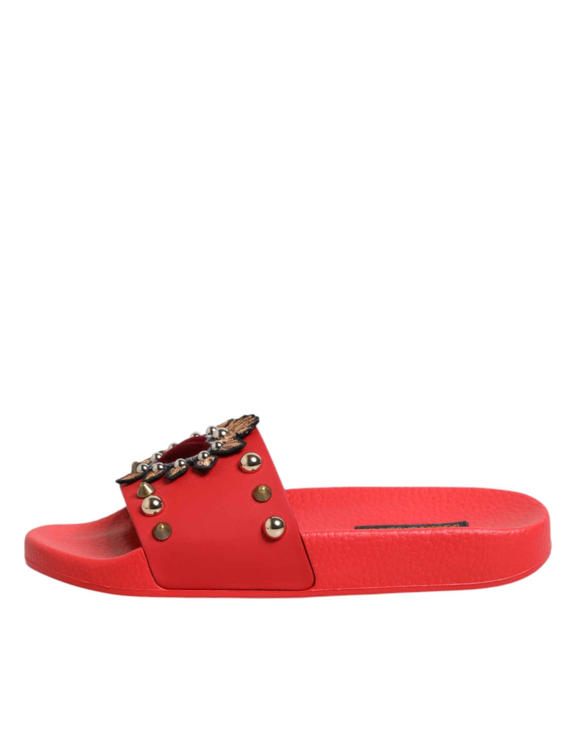 Dolce & Gabbana Rote Sacred Heart Stud Slides Strandmode Schuhe