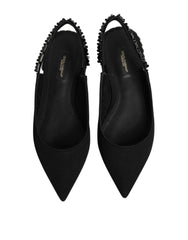 Dolce & Gabbana Zwarte Kristallen Charmeuse Slingback Schoenen