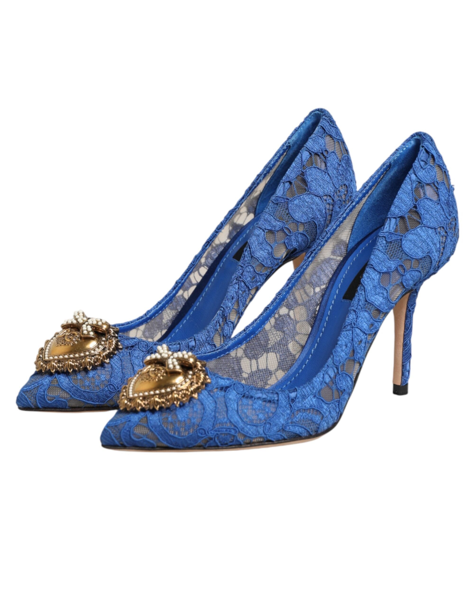 Dolce & Gabbana Blaue Taormina Spitze DEVOTION Pumps Schuhe