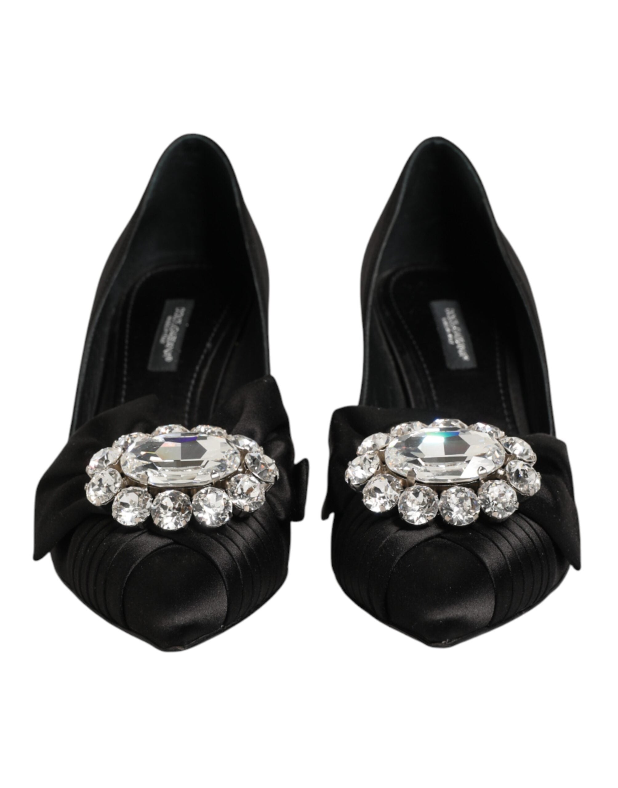 Dolce & Gabbana Pumps aus schwarzem Satin mit Schleife und Kristallverzierung