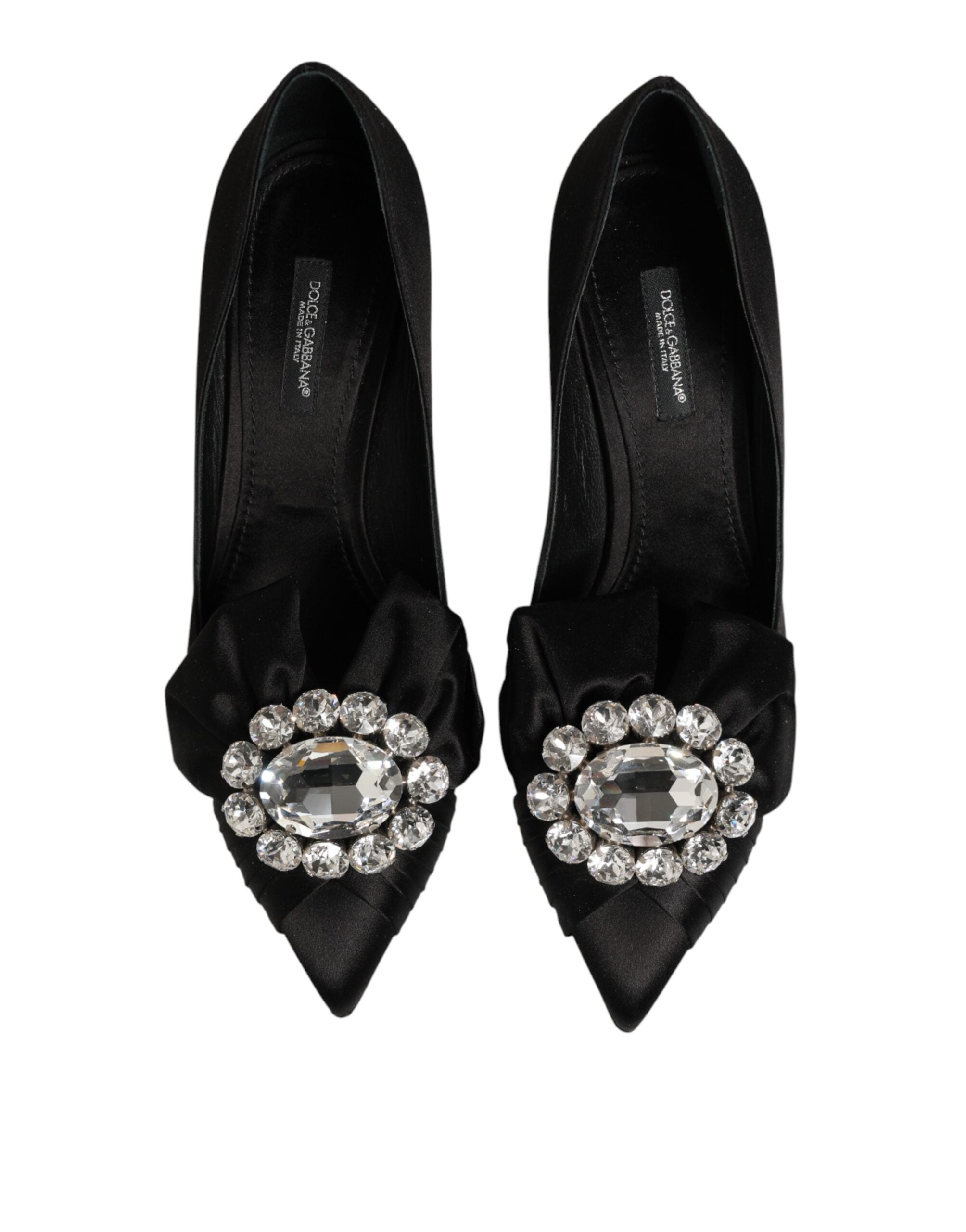 Dolce & Gabbana Pumps aus schwarzem Satin mit Schleife und Kristallverzierung