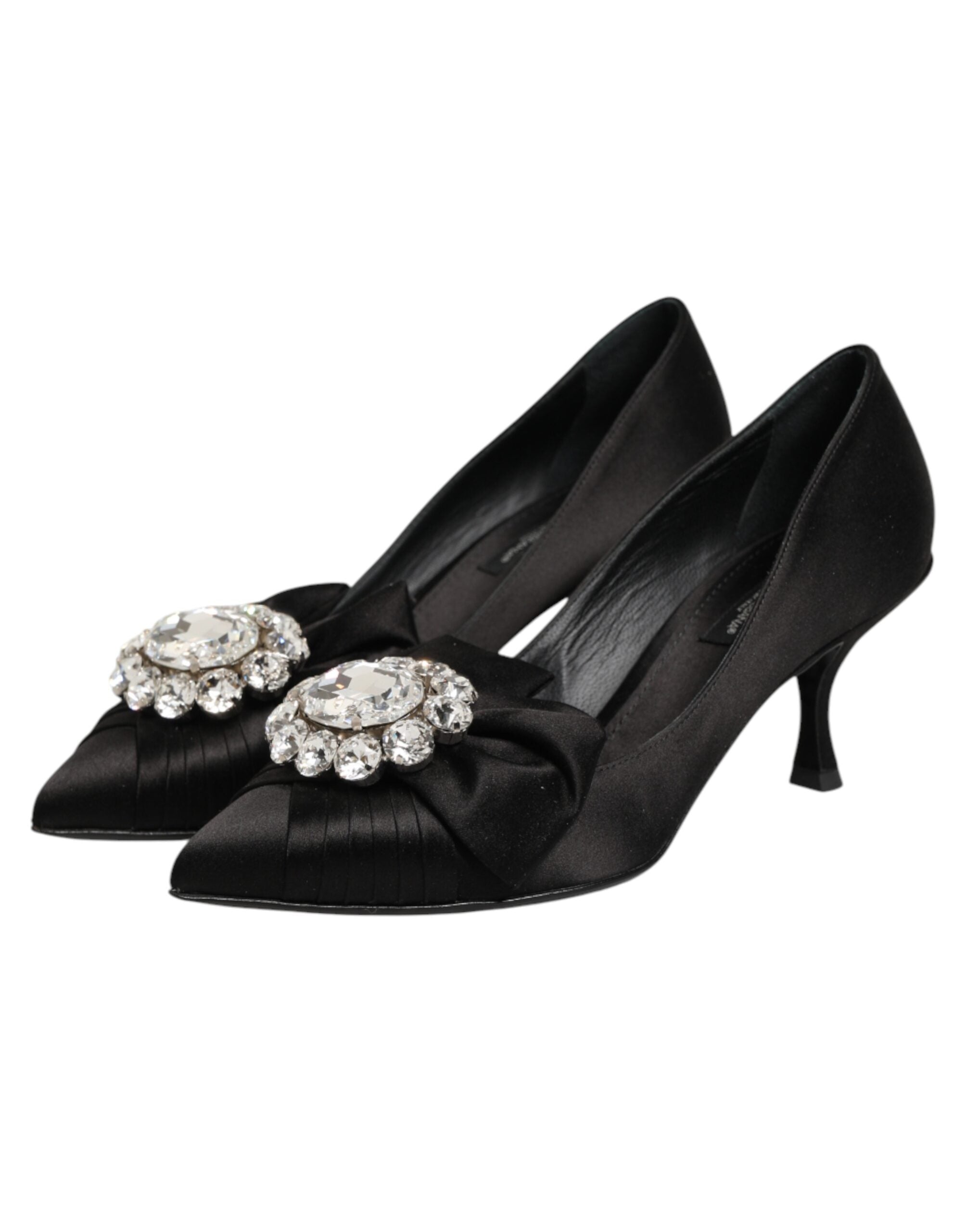 Dolce & Gabbana Pumps aus schwarzem Satin mit Schleife und Kristallverzierung