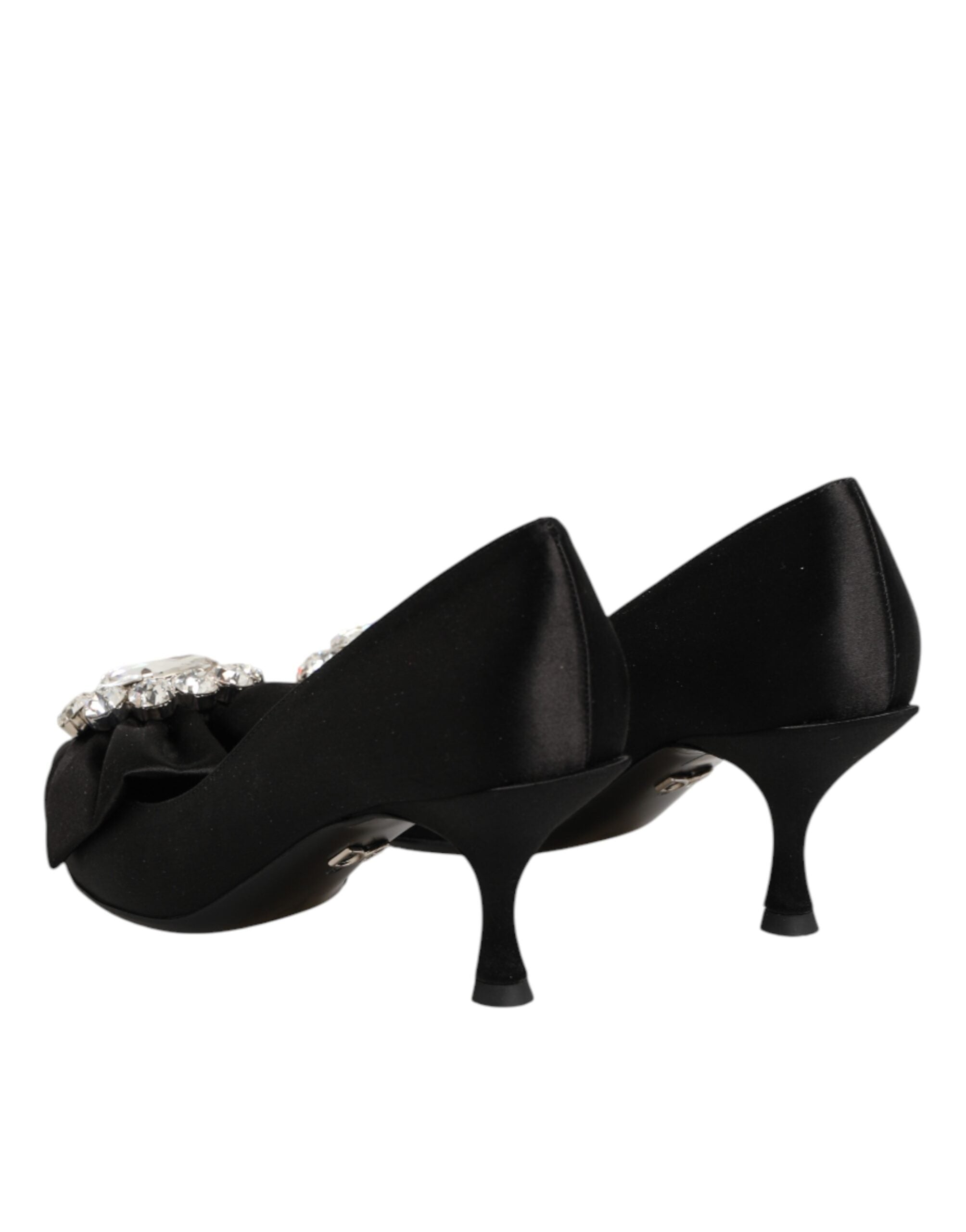 Dolce & Gabbana Pumps aus schwarzem Satin mit Schleife und Kristallverzierung