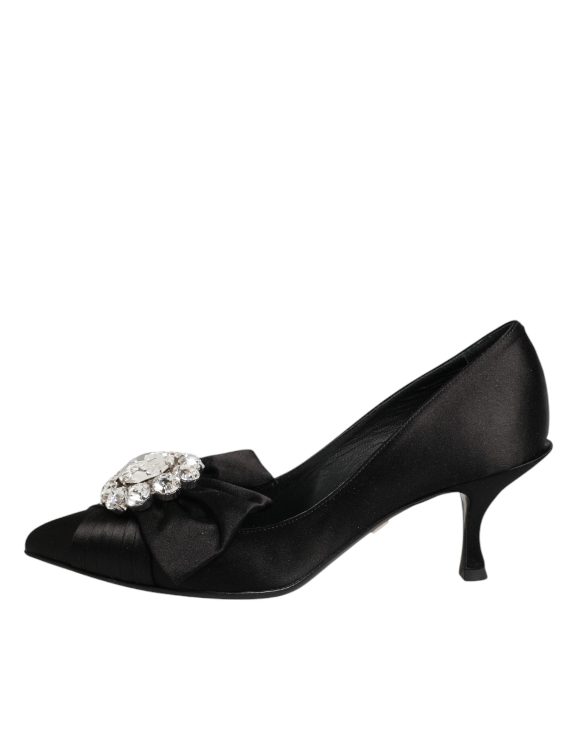 Dolce & Gabbana Pumps aus schwarzem Satin mit Schleife und Kristallverzierung