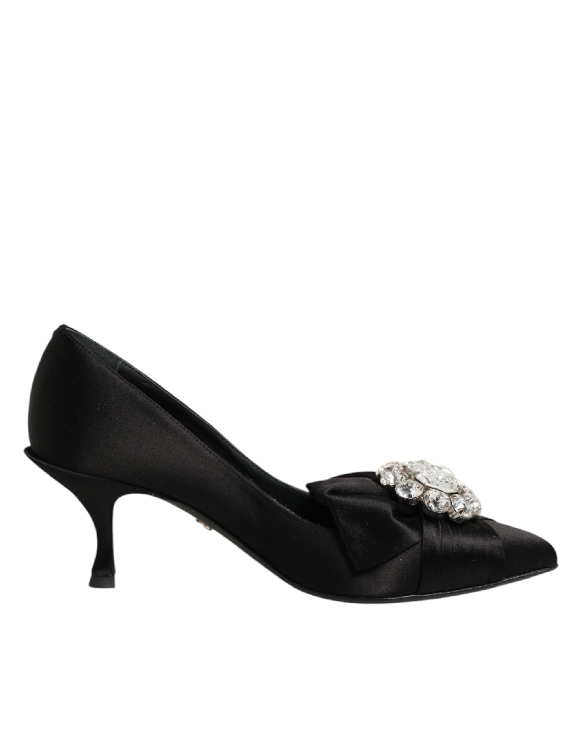 Dolce & Gabbana Pumps aus schwarzem Satin mit Schleife und Kristallverzierung