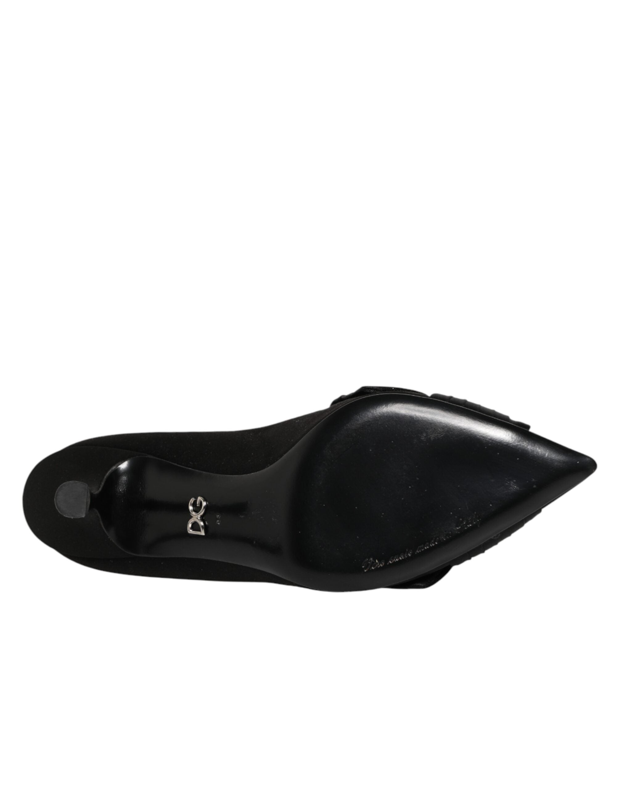 Dolce & Gabbana Pumps aus schwarzem Satin mit Schleife und Kristallverzierung