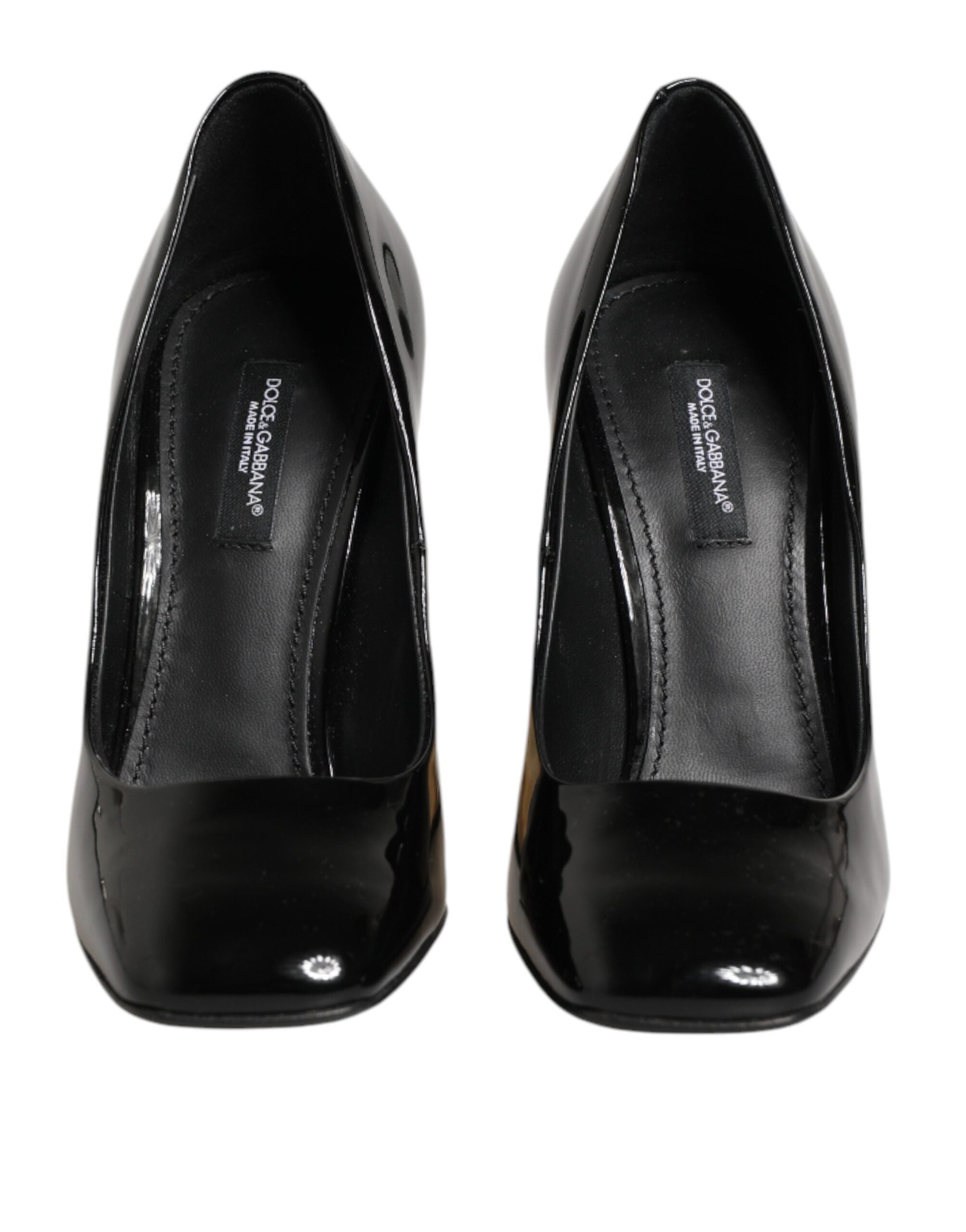 Dolce & Gabbana Schwarze Goldene Lackleder Logo Absätze Pumps Schuhe