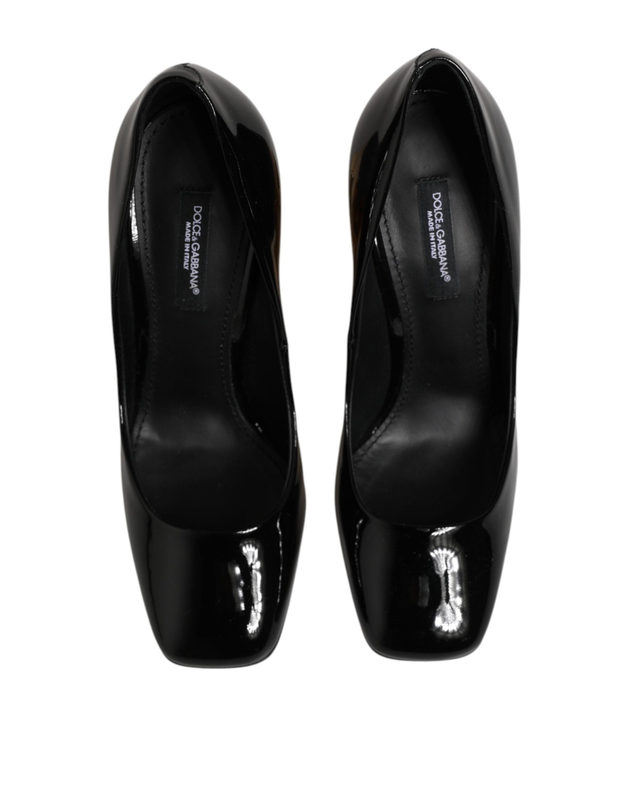 Dolce & Gabbana Schwarze Goldene Lackleder Logo Absätze Pumps Schuhe