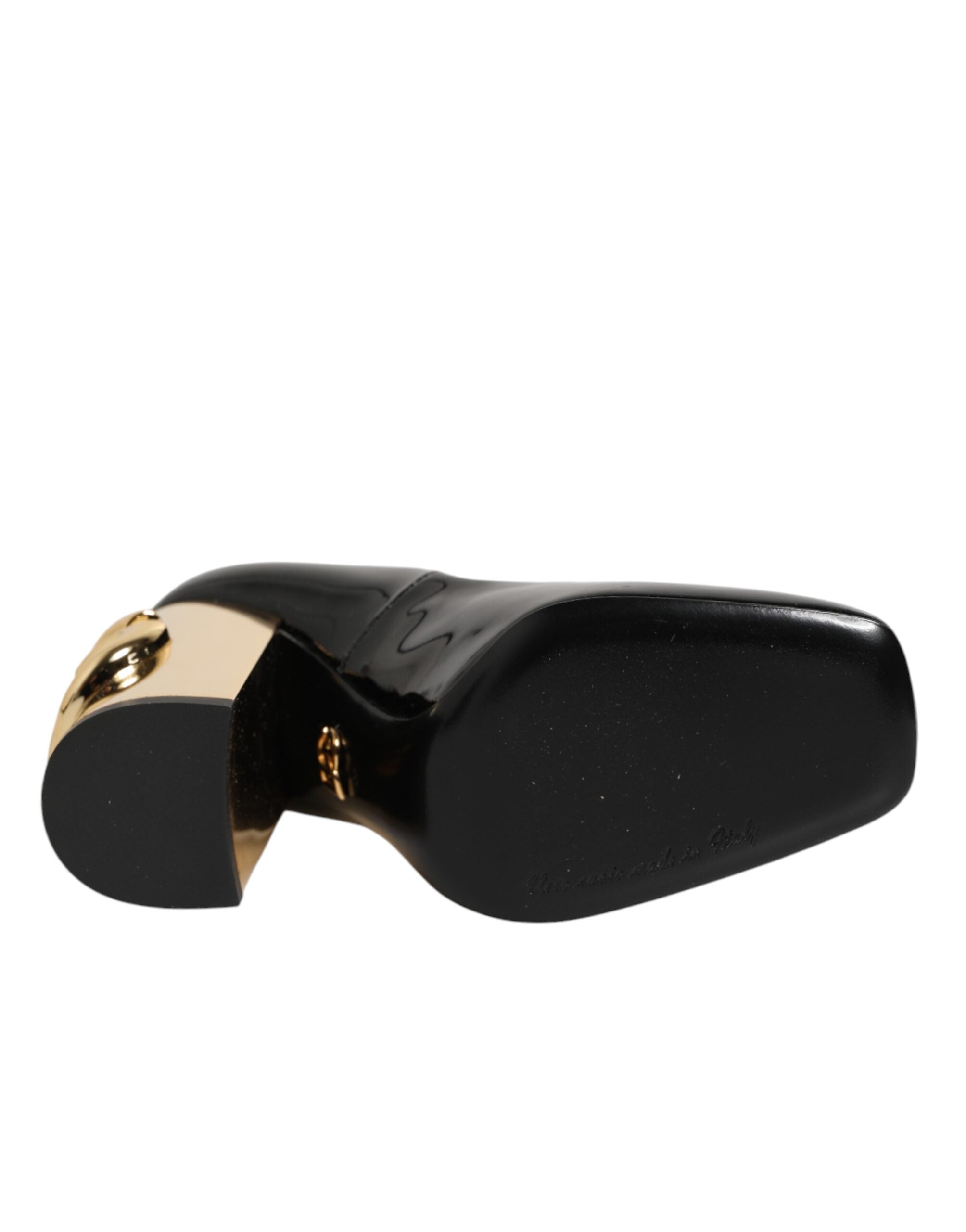 Dolce & Gabbana Schwarze Goldene Lackleder Logo Absätze Pumps Schuhe