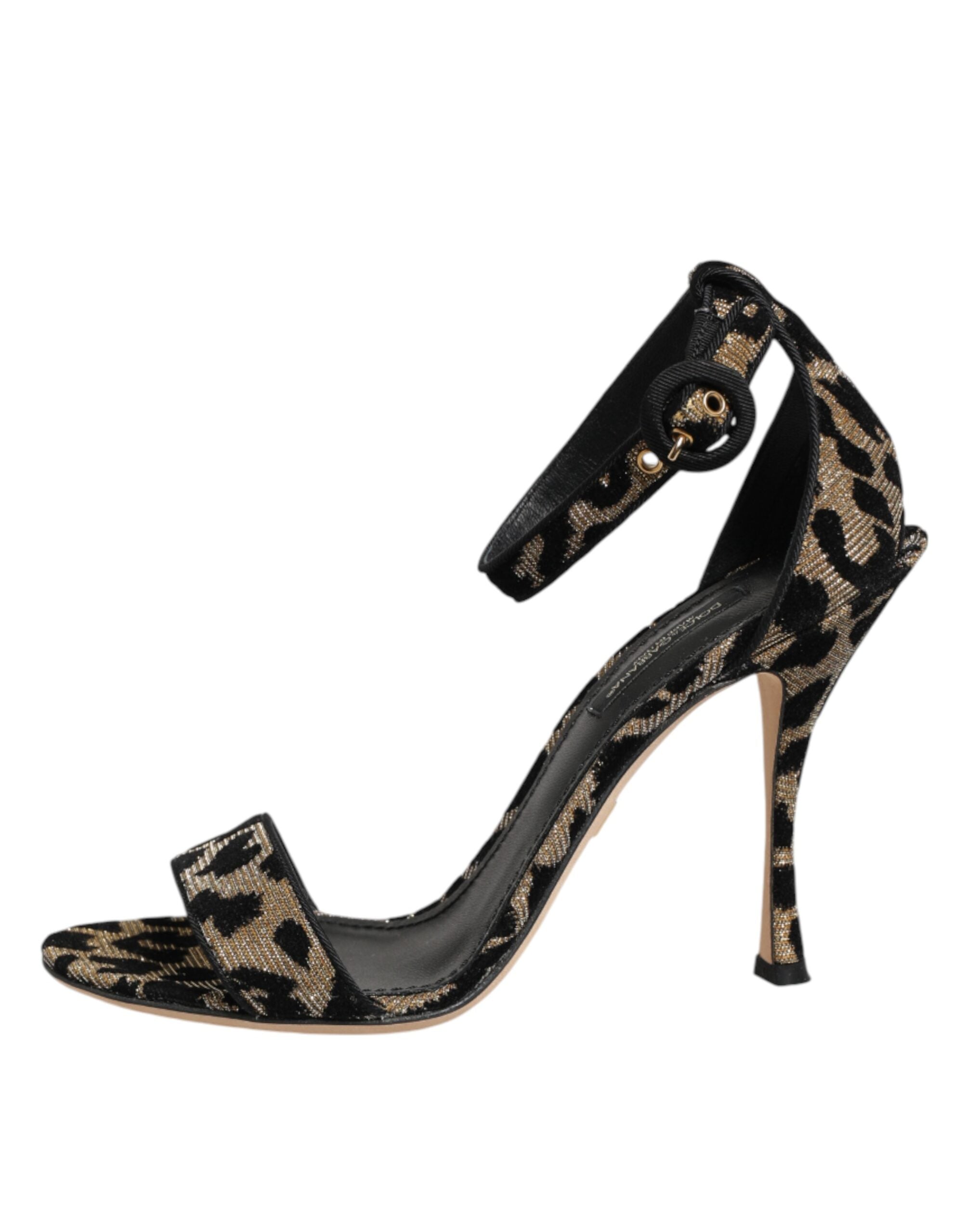 Dolce & Gabbana Gouden Luipaard Enkelband Hak Sandalen Schoenen