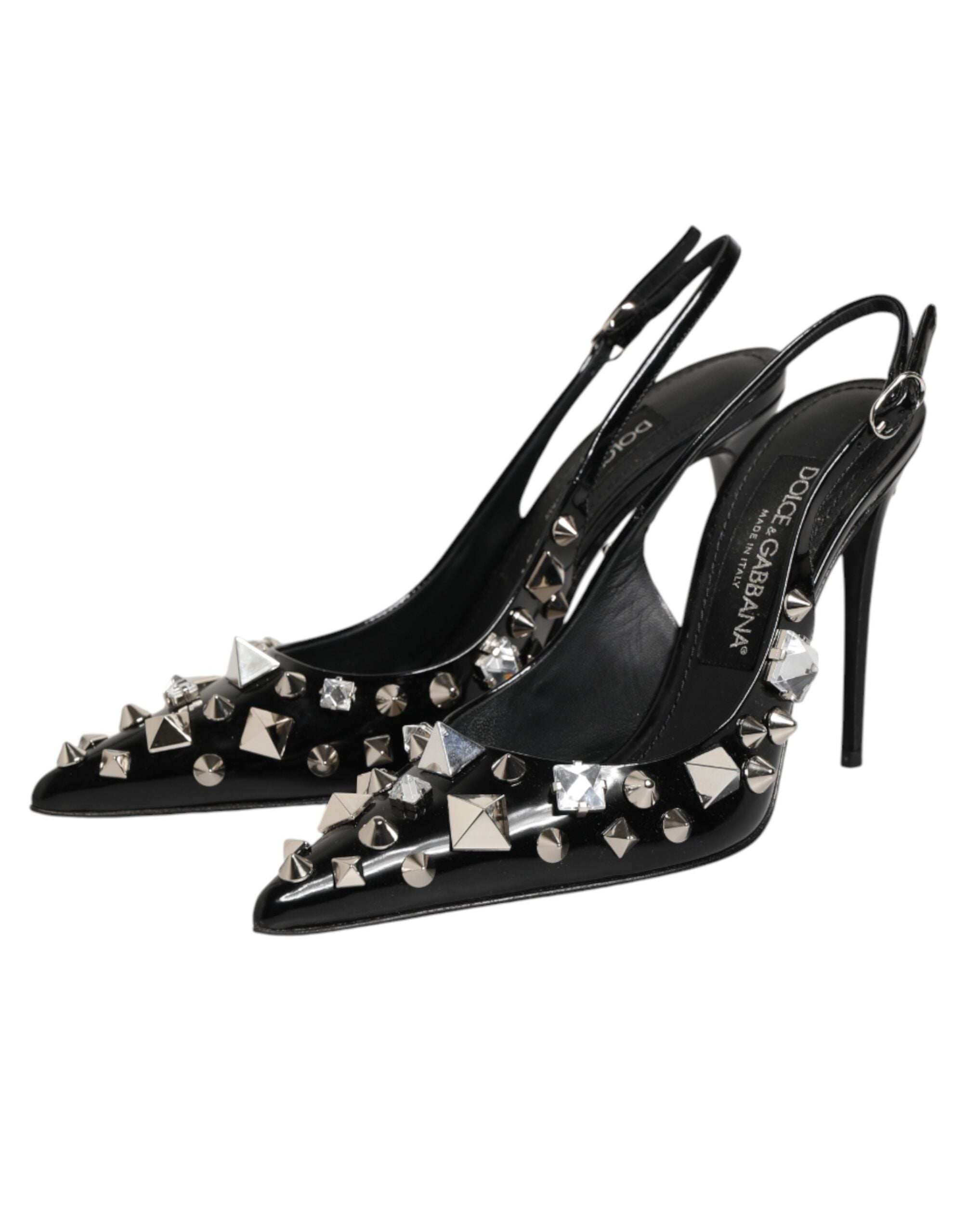 Dolce & Gabbana Schwarze Peeptoe-Heels Slingpumps mit Nieten