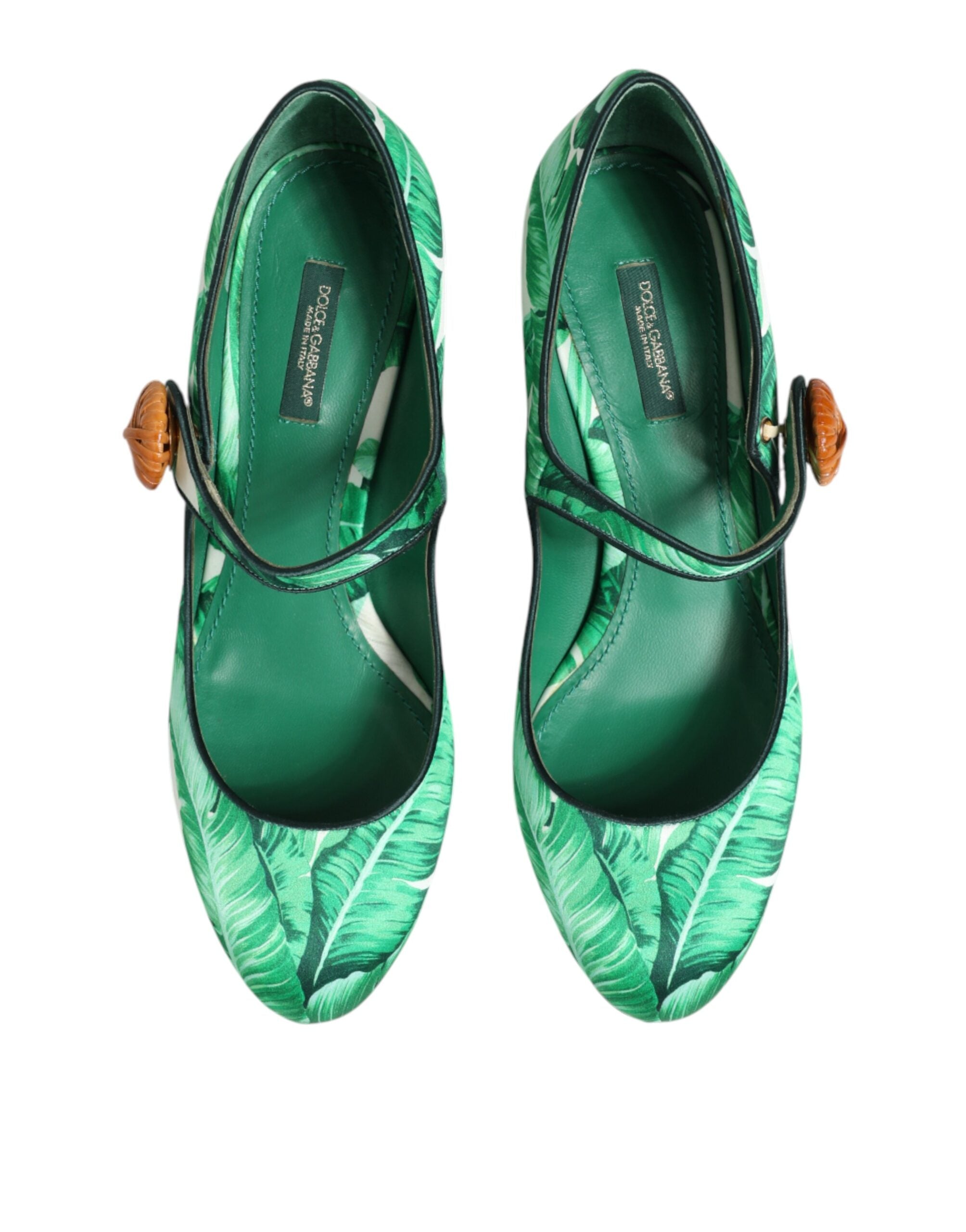 Dolce & Gabbana Grüne Seide MARY JANES Blatt Sandalen Schuhe