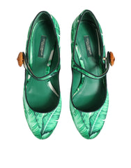 Dolce & Gabbana Grüne Seide MARY JANES Blatt Sandalen Schuhe