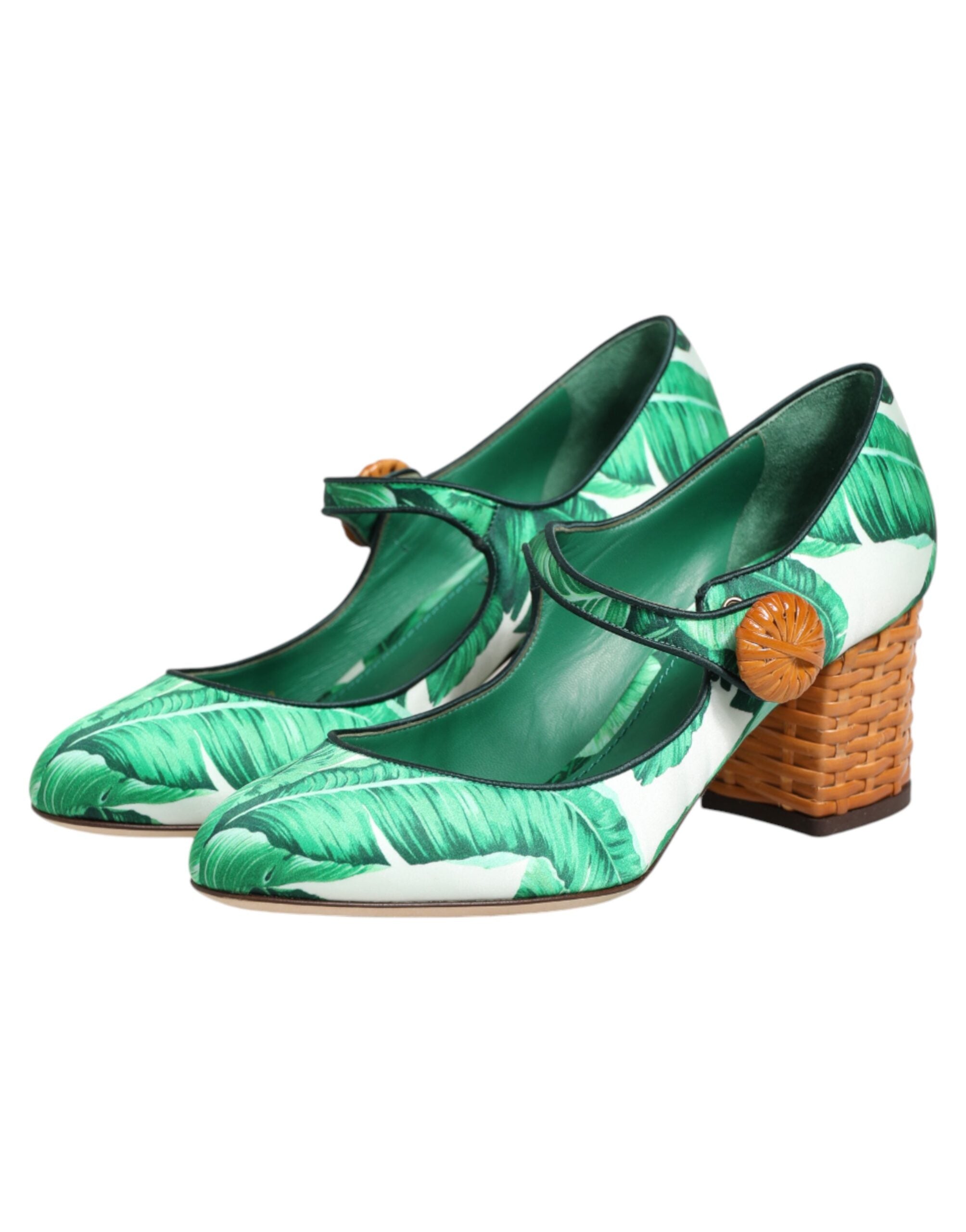 Dolce & Gabbana Grüne Seide MARY JANES Blatt Sandalen Schuhe