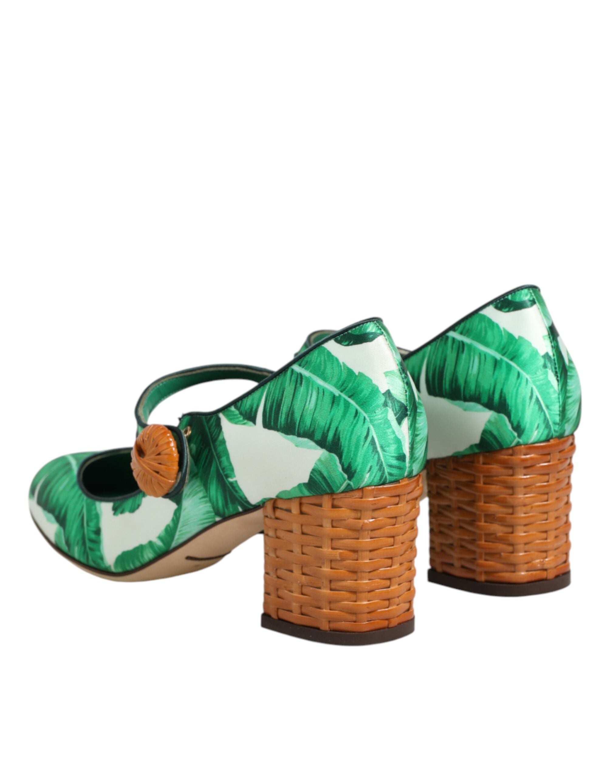 Dolce & Gabbana Grüne Seide MARY JANES Blatt Sandalen Schuhe