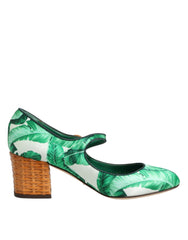 Dolce & Gabbana Grüne Seide MARY JANES Blatt Sandalen Schuhe