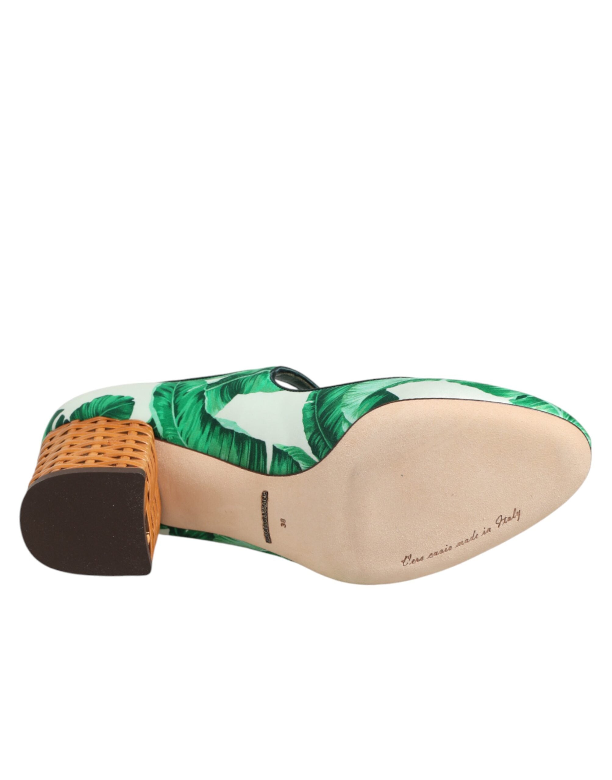 Dolce & Gabbana Grüne Seide MARY JANES Blatt Sandalen Schuhe
